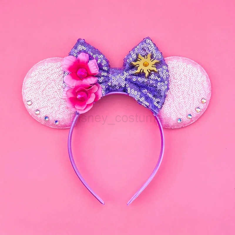 Disney Long Hair Princess Ear Hair Band Childrens Hexagonal Head Band Baby Flower Hair Girl Disney Bow Head Wearing Female Anime Hair Party Gift X2504