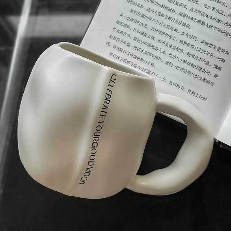 Simple Matte Black White Ceramic MugsOffice Coffee Milk Couple CupsHome Text Pattern MugIrregularity DrinkwareHoliday Gifts Y251125
