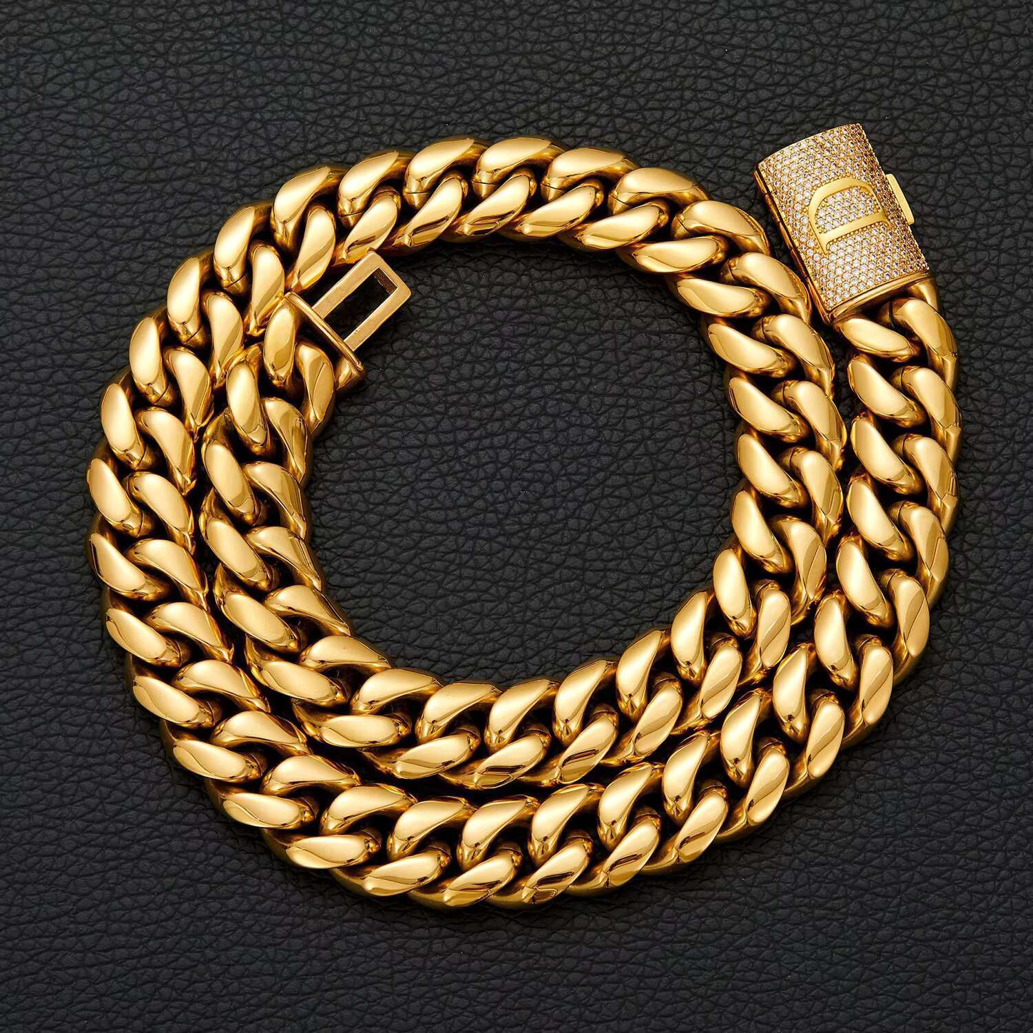 26 Letters Alphabet Iced Out Buckle Stainless Steel Cuban Link Necklace Bracelet for Men 18K PVD Gold Plated Hip Hop Jewelry