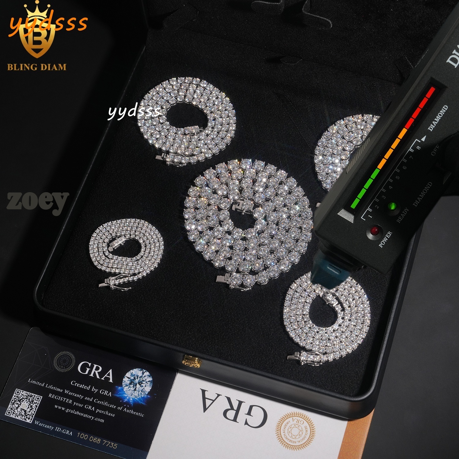 2mm-6.5mm Gold Plated Hip Hop Jewelry 925 Sterling Silver Vvs1 Moissanite Diamond Tennis Chains Bracelet Necklace
