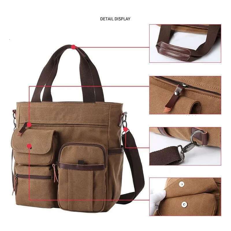Men Canvas Messenger Crossbody Bags Unisex Sling Shoulder Bag For Travel Work College Vintage Men's Handbags Briefcase