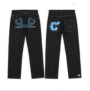 Autumn and Winter New American Hip Hop Printed Jeans for Men, High Street Trendy Brand Hiphop Wide Leg Pants