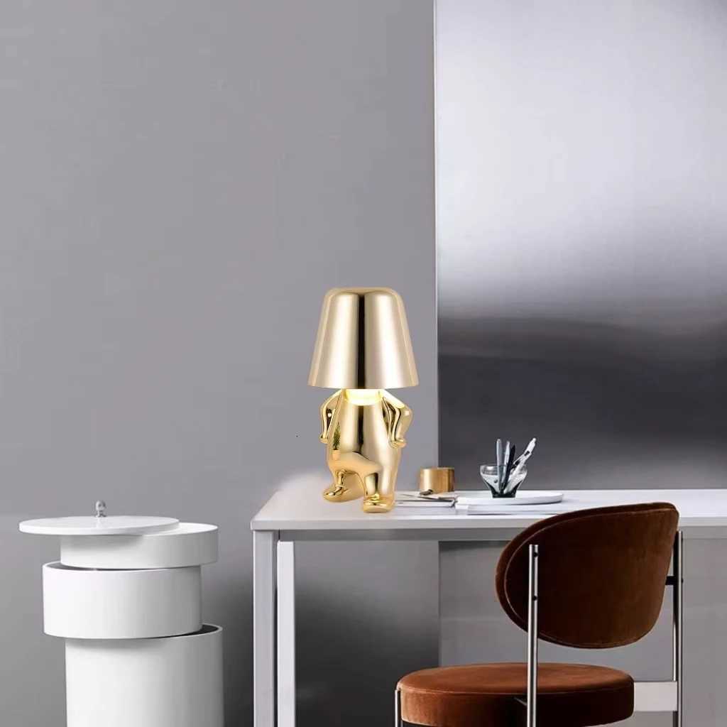 Bedside Touch Control Table LampGold Decor Thinker Statue LED Table Lamp Cordless Rechargeable Desk Lamp3-Levels Brightness RM251125