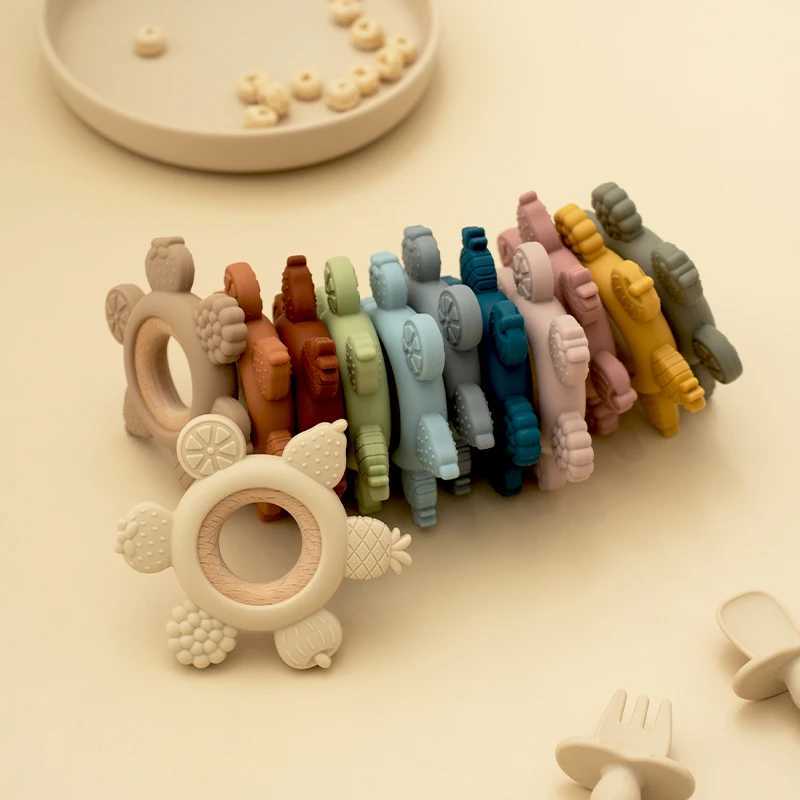 1PC Baby Fruit Teething Toys BPA Free Silicone Teether with Wooden Ring Infant Chewing Toy for Boys Girls Newborn Babies Gifts G251125