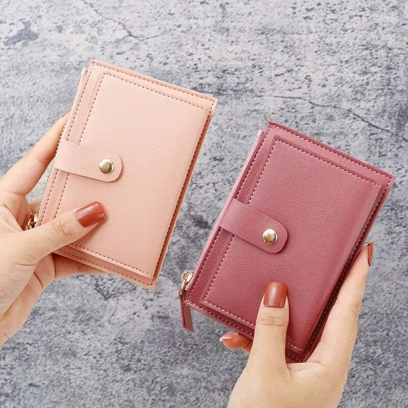 Women's PU Leather Mini Hasp Solid Slim Wallet With Multi-Card Holder Coin Pocket Short Purse Zipper Closure