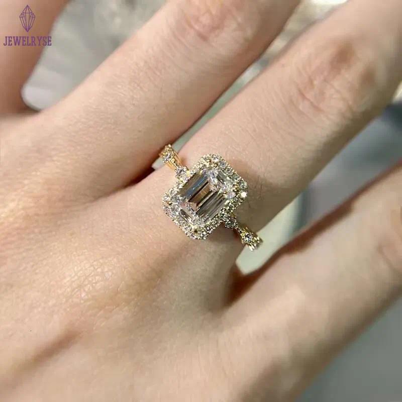 Emerald Cutting CVD Band Jewelry White Gold Lab Grown Dia Engagement Ring