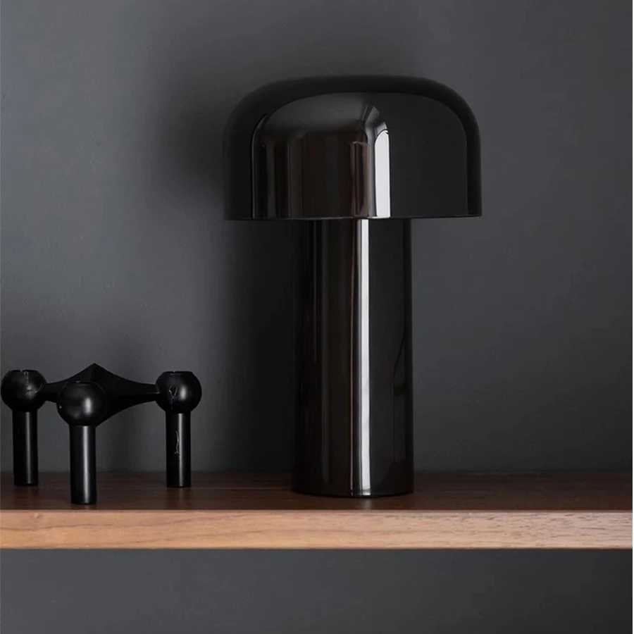 Rechargeable Black Mushroom Desktop Decorative Lamp with Iron Body for Desk Bedroom Camping Tabletop Modern LED Table Lamps C251125