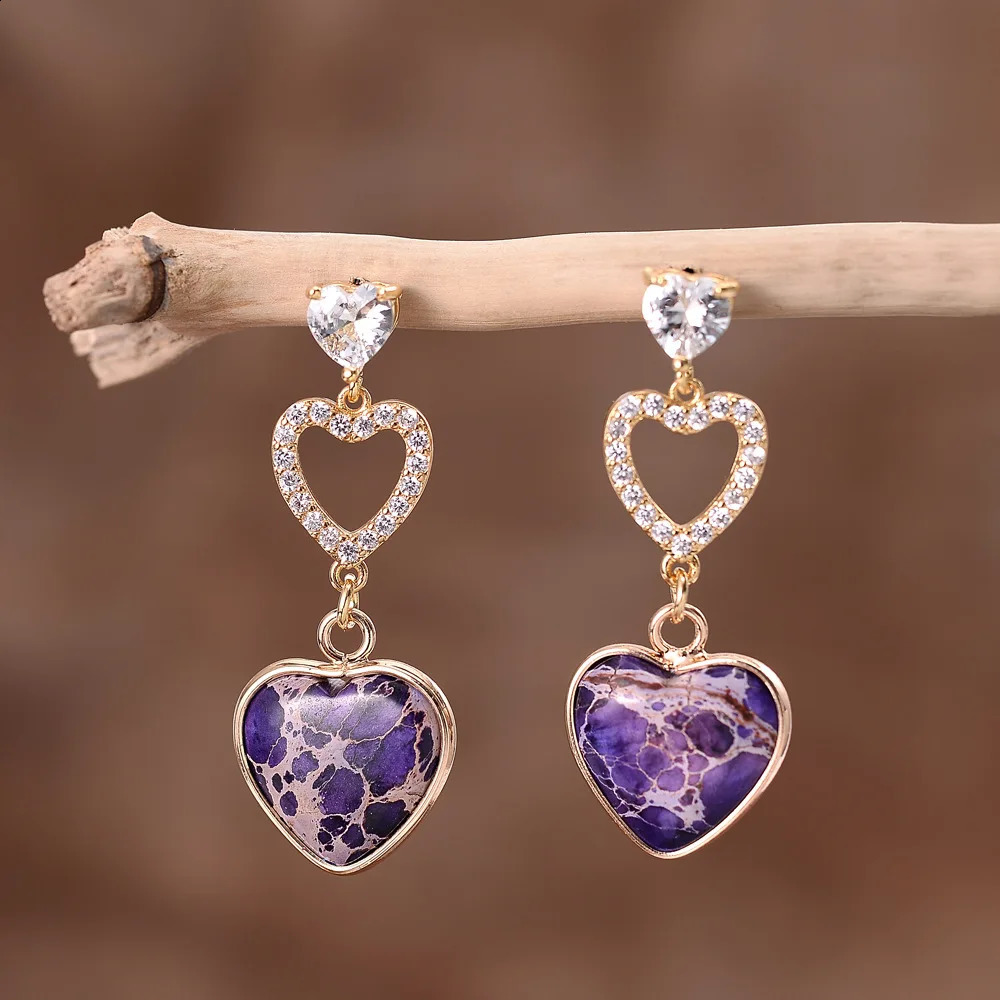 Red Heart Bohemian Pendant Earrings Womens Handmade Natural Stone Pendant Earrings Jewelry Accessories 250422
