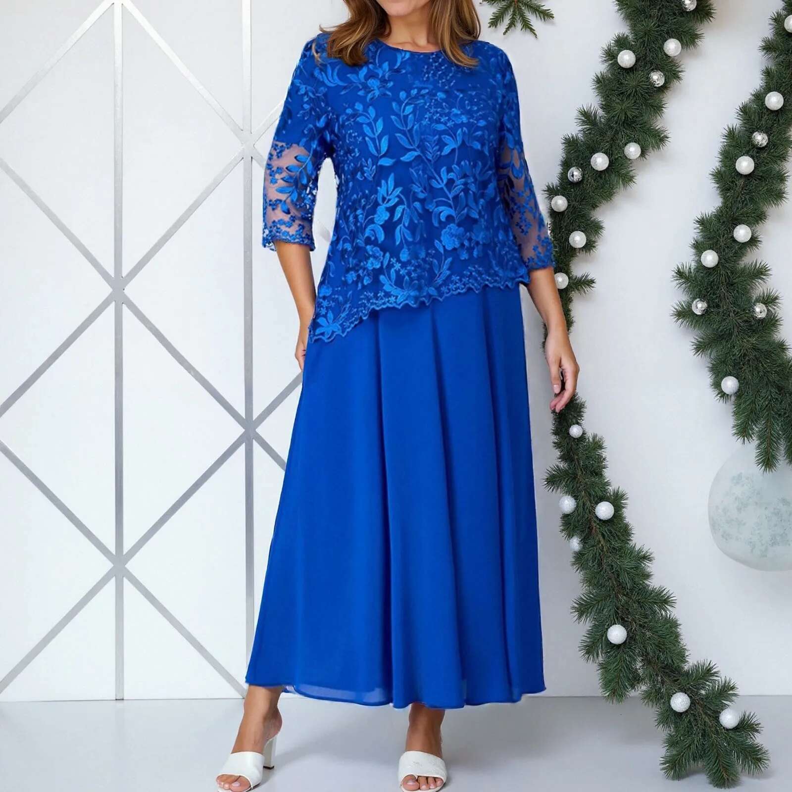 Dongdumaoyi Plus Size Long Dresses Women Clothing Summer Embroidery Fake Two Piece Elegant Party Dress For Wedding Guest Church