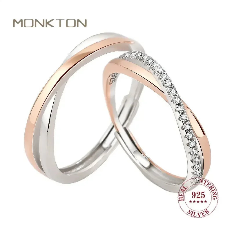 Monkton 925 sterling silver couple ring mini set a pair of adjustable lovers cross rings mens holiday party jewelry gifts 250422