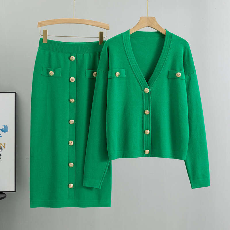 Xiaoxiangfeng Cardigan Sweater Half Body Bag Hip Skirt Two-piece Womens Autumn and Winter New Knitted Set Leisure Time Business Affairs New Arrival