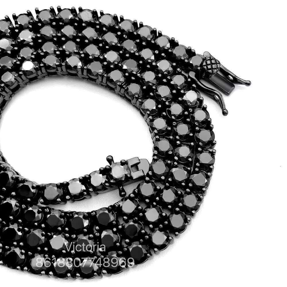 New Fashion Hip Hop Iced Out Men Necklace S925 Sterling Silver 3MM 4MM Black Colored Moissanite Tennis Chain