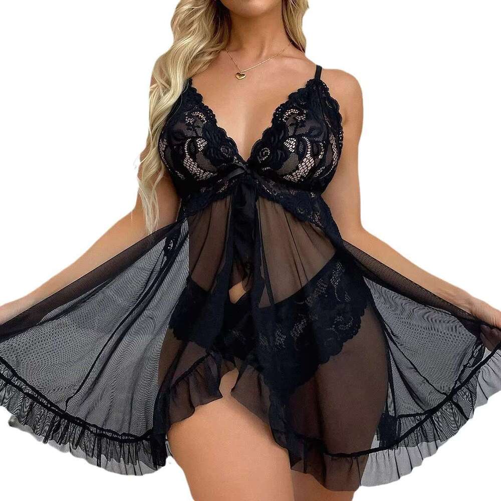 Wholesale Women's Sexy V-Shape Lace Lingerie Set Bodysuits With Tassels Sequins Hollow Out Woven Sleepwear Dress For Bed