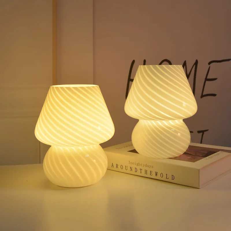 Mushroom LED Glass Table Lamp USB Dimming For Home Study Desk Atmosphere Light Bedroom Bedside Decoration Night Light Table LampM251125