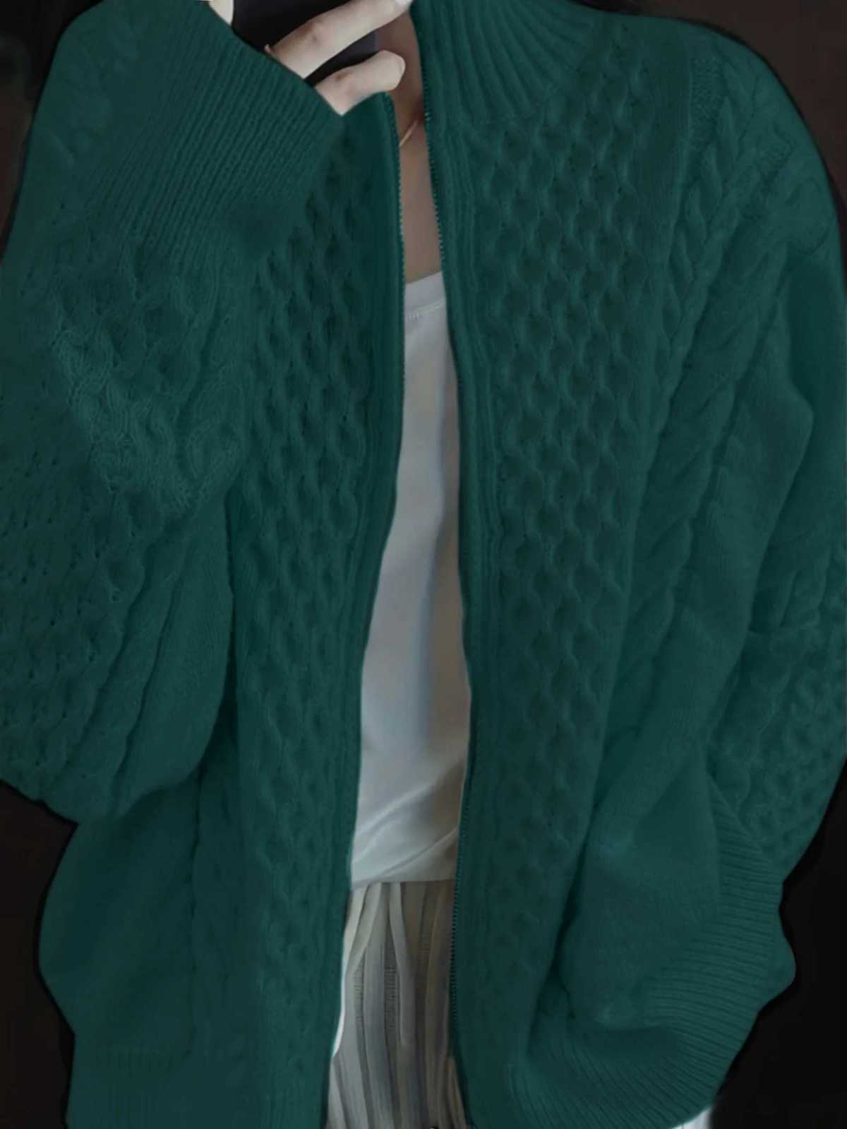 High Neck Knitted Cardigan Womens New Autumn Winter Fashion Warm Elegant Cardigan Solid Color Sweater Jacket Street WearT251125