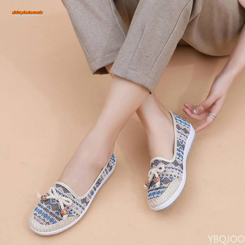 Women's cloth Shoes 2025 Summer New Lazy footwear Casual breathable mom shoes Shallow mouth ethnic style Ladies flats Zapatos ddmykukumalu