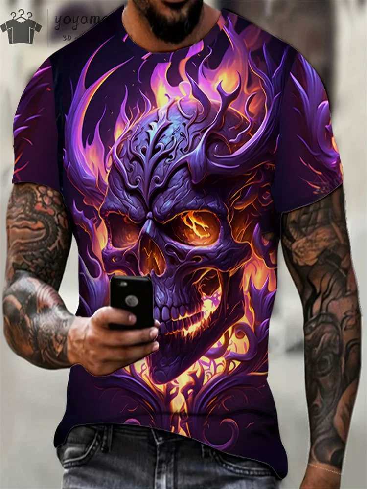 Mens T-shirt horror skull 3D printing retro O-neck short sleeved fashionable oversized mens summer streetwear y2k W250425