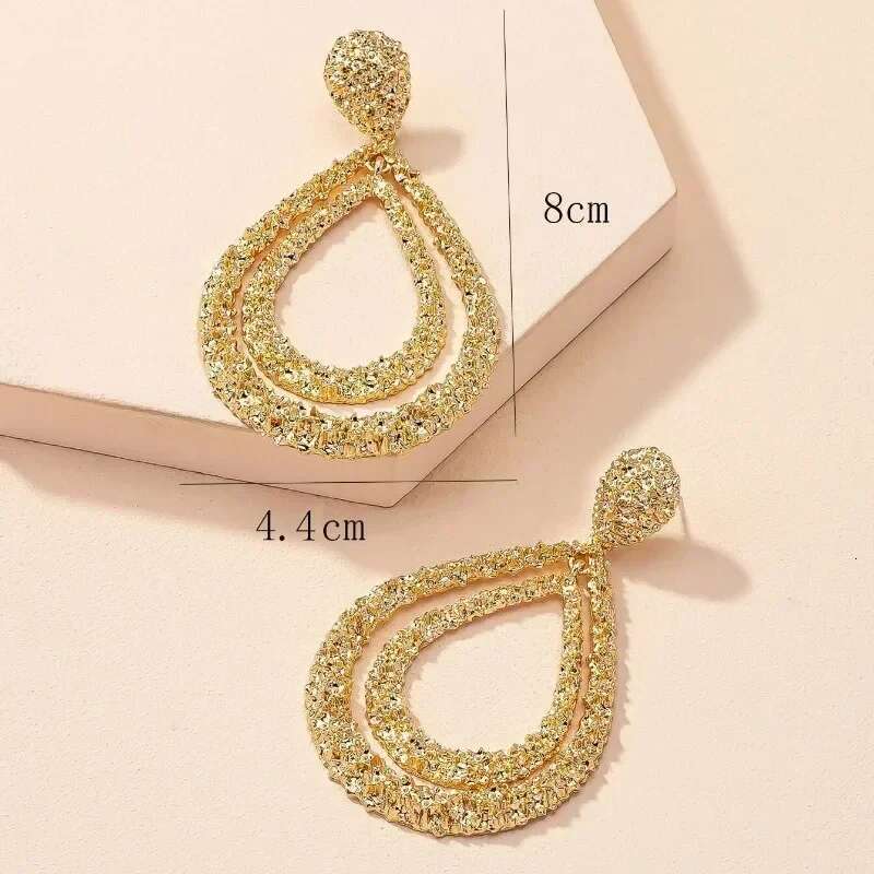 Vintage Gold Color Exaggerated Big Water Dangle Earrings For Women Female Geometric Waterdrop Hanging Earring Fashion Jewelry