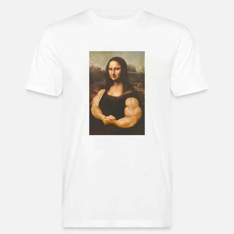 Dongdumaoyi Plus Size New Mona Lisa Bodybuilding T Shirt Muscle Gym Parody Painting Casual Graphic Camouflage Fashion Funny