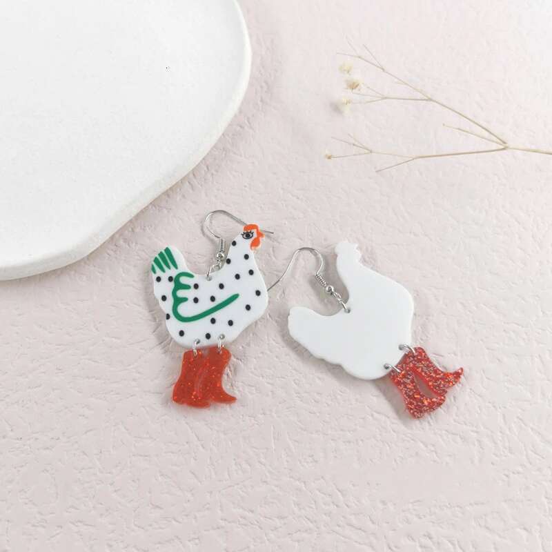 Fancy Chicken High Heels Boots Drop Earrings For Women Lady Colorful Acrylic Animal Dangle Hook Jewelry Cute Charm Stud Gifts