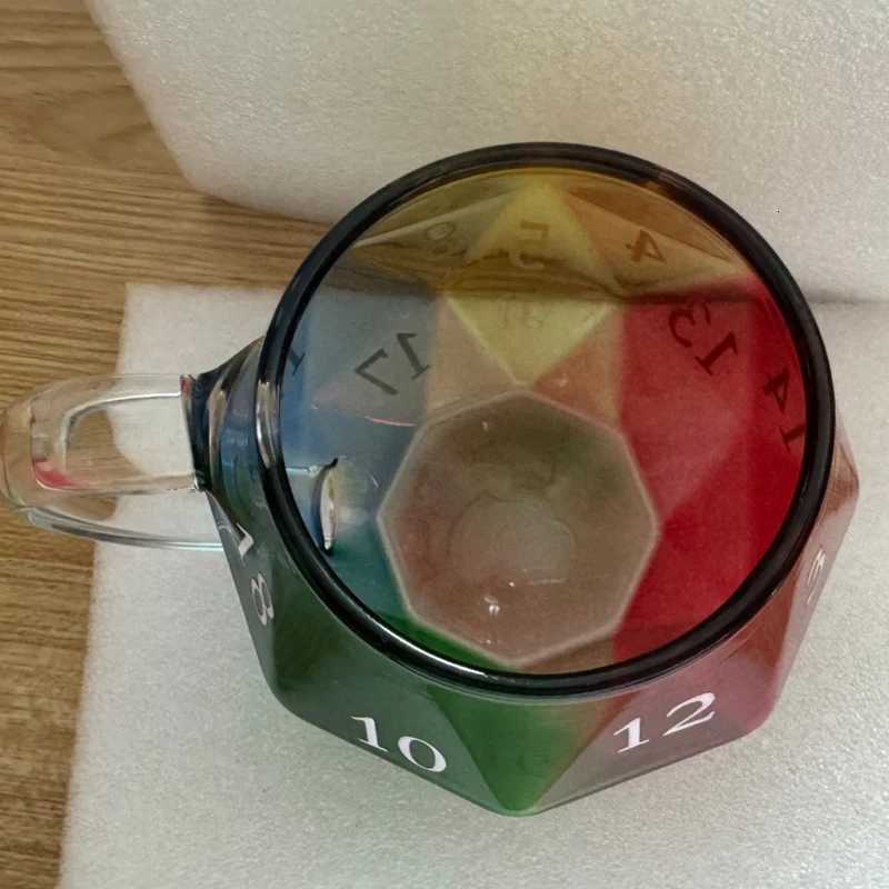 Rainbow Dungeons Dragons D20 Dice Mug With Handle Polyhedral Dice Coffee Cup Transparent Glass Game Mug Gift For Fantasy Lover Y251125