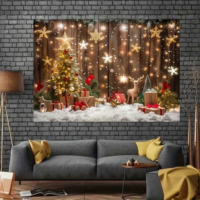 Bohemian style 2025 vintage Christmas tapestry Christmas tree deer stars snowflakes Christmas decoration living room studio decoM251125