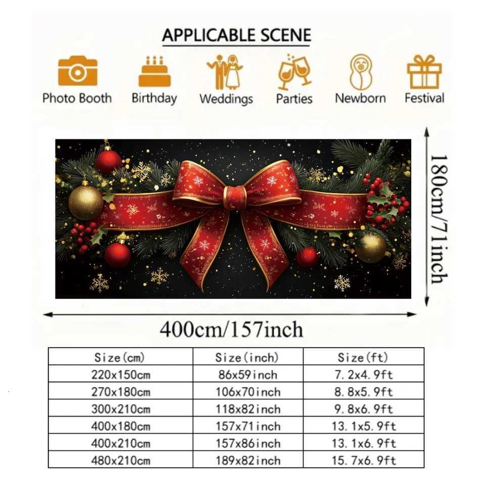 Luxury Christmas Garage Door Background Red Bows Ornaments Merry Christmas Party Holiday Outdoor Large Banner Decor BackdropM251125