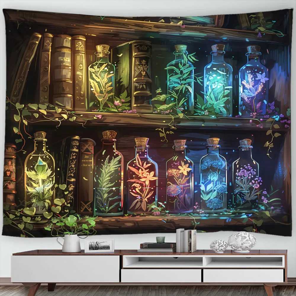 Wizard Magical Bookshelf Halloween Tapestry Wall Hanging Pharmacist Witch Room Astrology Magic Living Room Decor Home TapestryM251125