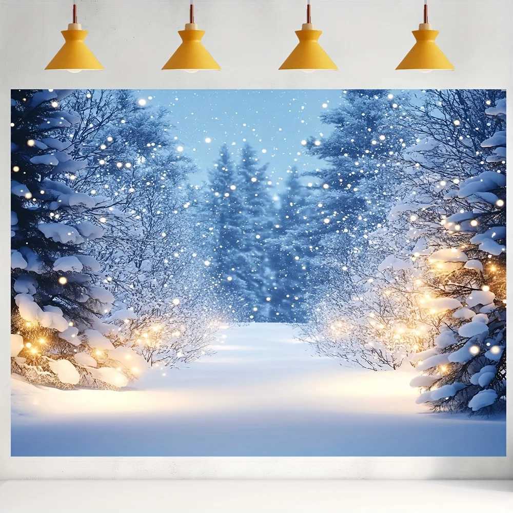 VIKAMA Christmas Snow Scene Tapestry Warm Glow Forest Living Room Feature Wall Decor Festive Atmosphere Home Room DecorM251125