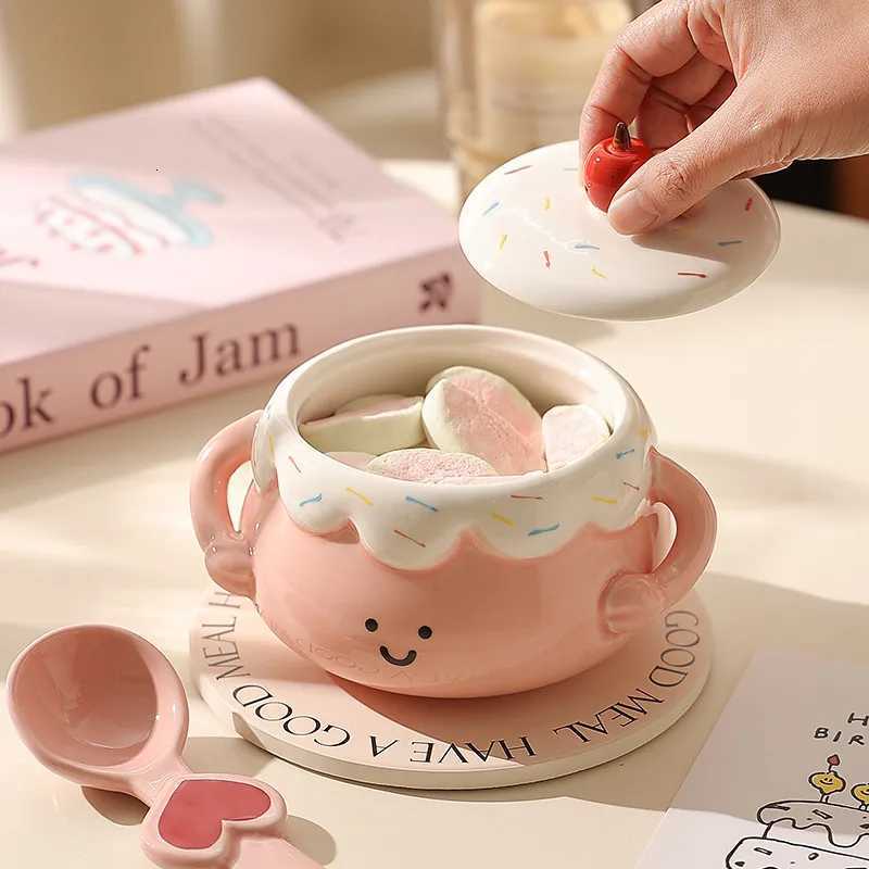 Exquisite Household Stew Pot High Aesthetic Ceramic Bowl With Lid Steaming Egg Bowl Double Ear Small Bowl Underglaze Color Bowl Y251125