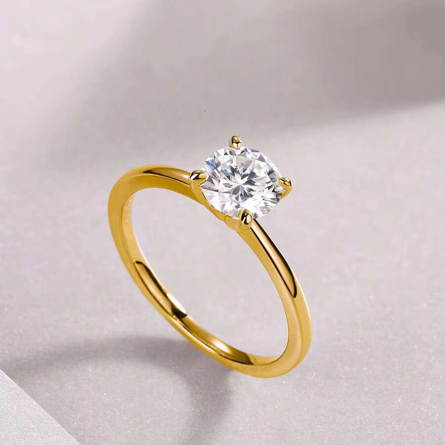 12939 1ct /2ct /3ct Round Cut Moissanite Engagement Ring for Women - 18K Gold Plated Solitaire Ring Elegant Promise Ring