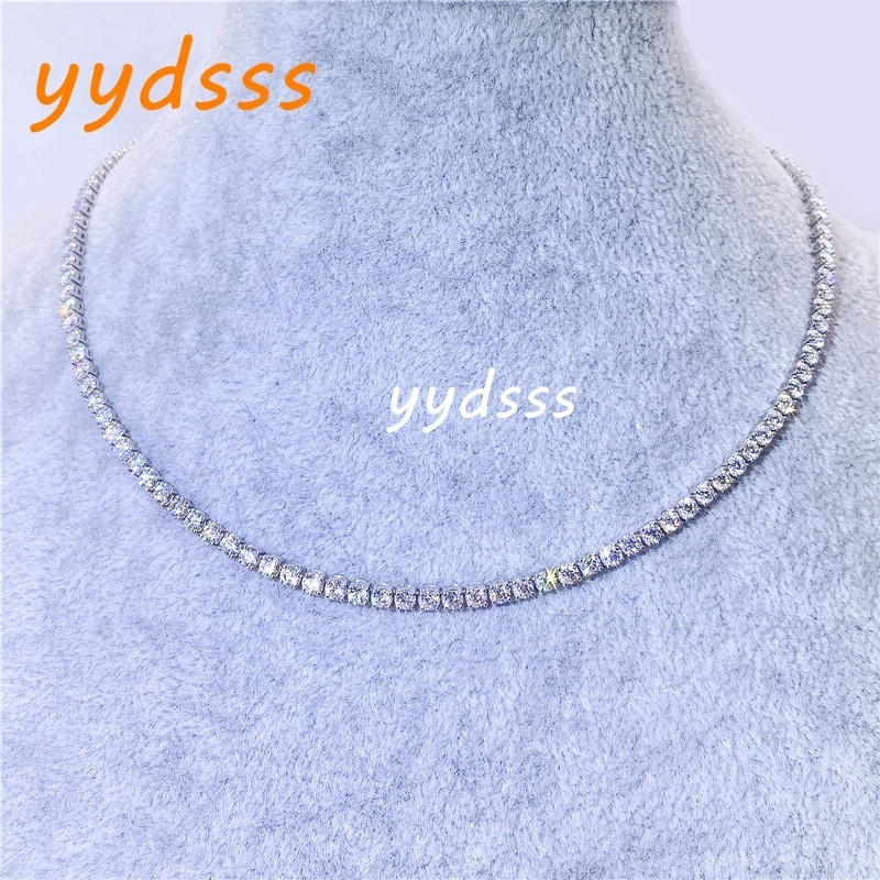 3mm Width Moissanite Diamond Chain Sterling Silver Iced Out Moissanite Hip Hop Necklace Tennis Chain