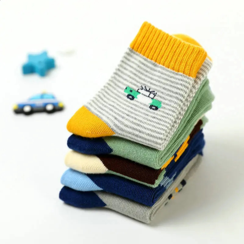 Childrens Socks Cotton Striped Car Boys Spring Autumn Cartoon Student 315 Years Old 250421
