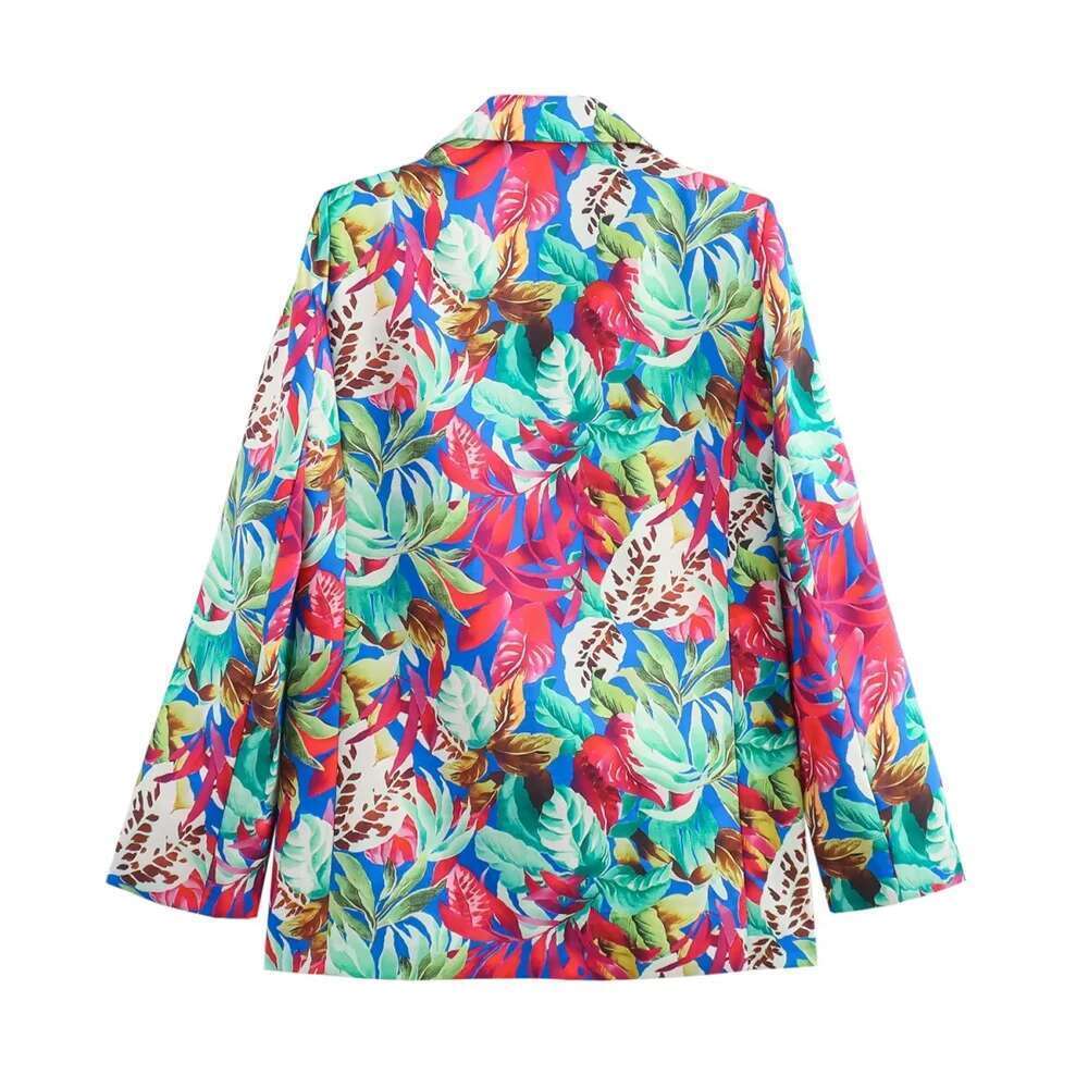 Kar&Otza 2024 New Women's Fashion Long Sleeved Satin Printed Suit Jacket Casual Straight Leg Pants Two-Piece Set