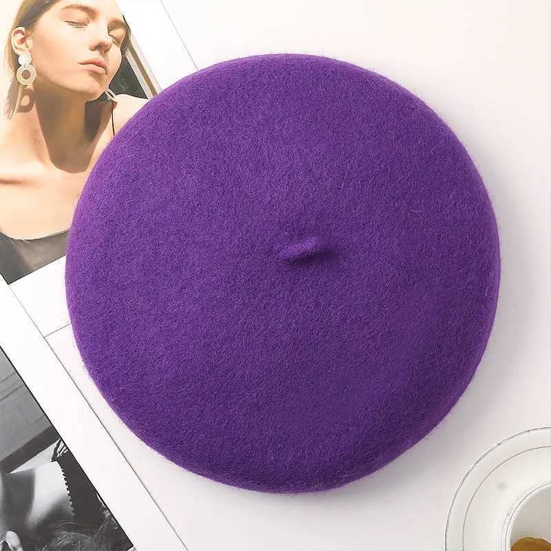 Womens Fashion Violet Beret Women French Stylish Wool Blend Artist Hat Winter Female Warm Soft Painter Hat Ladys Purple Beret J251125