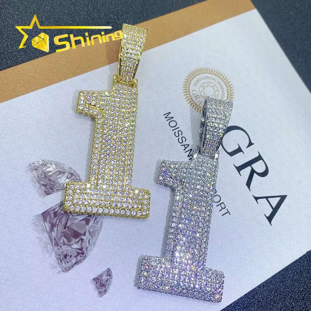 Moissanite Hip Hop Jewelry 925 Silver Number Pendants Gold Plated Rapper Fashion Iced Out Moissanite Diamond Pendants