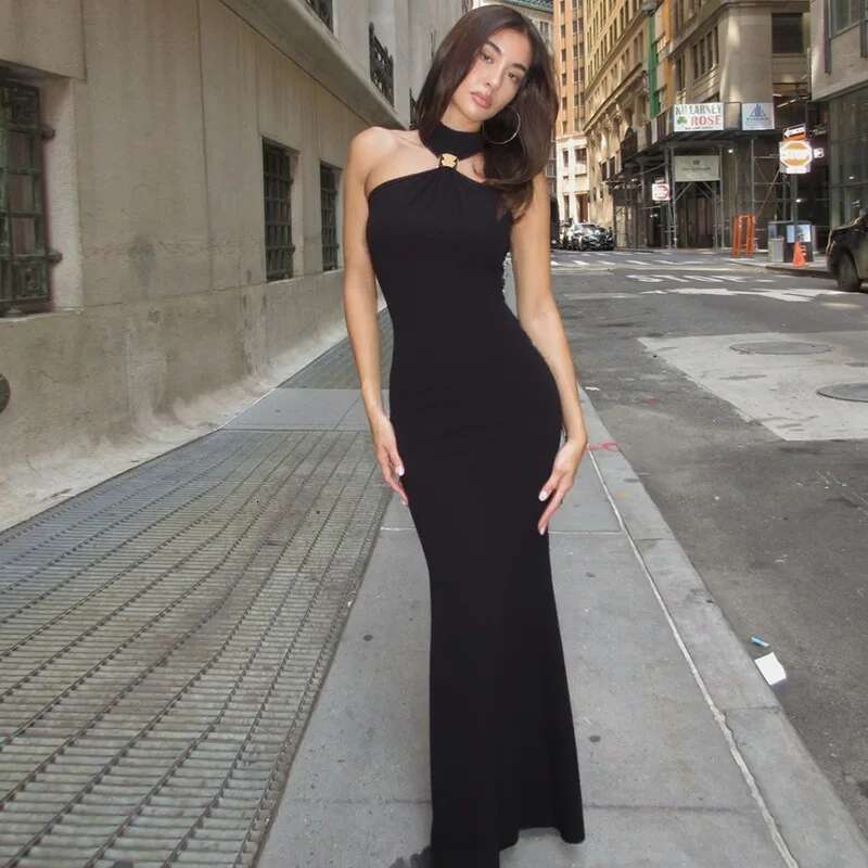Dongdumaoyi Townlike Maxi Long Slim Bodycon Dress Women Halter Spring Summer Nightclub Sexy Party Dresses
