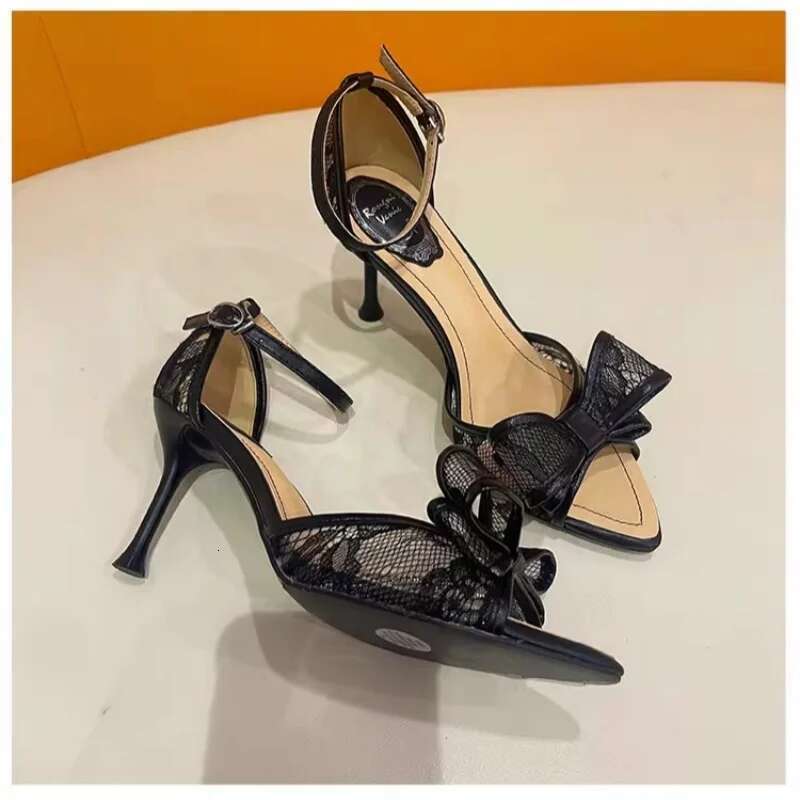 Summer new pointed fish mouth lace mesh bow stilet-heeled high-heeled banquet dress versatile bag-heeled women's sandals
