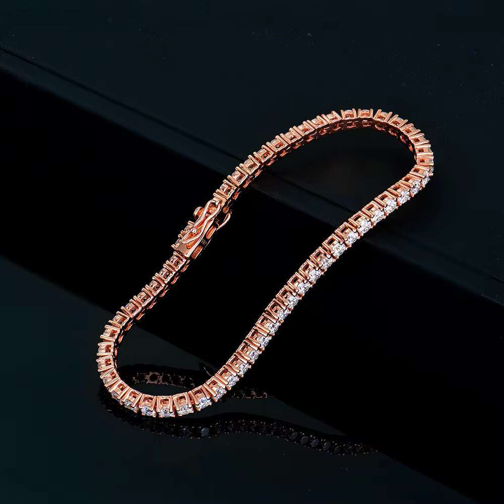 Girls 3mm Luxury Jewelry Rose Gold Plated S925 Silver Iced Out Diamond Mossanite Moissanite Tennis Chain Bracelet for Men Women