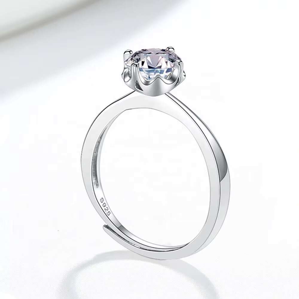 High Quality Moissanite Jewelry 1ct Moissanite Adjustable Ring 925 Silver Rhodium Plated for Engagement Wedding Gift