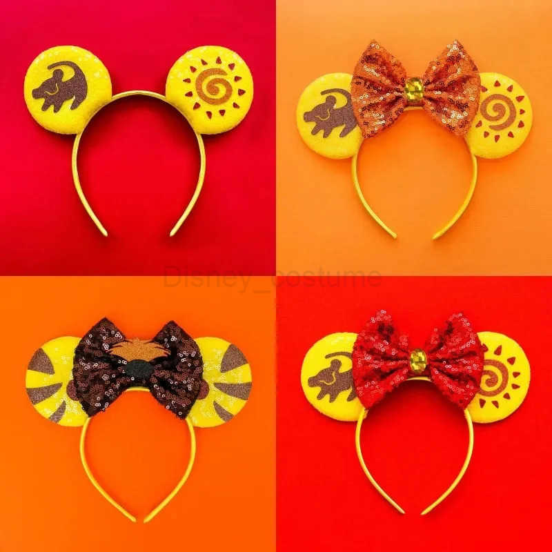 Disney Lion King Ears Hairdo Female Shining Bow Headband Children Simba Headband Girls Pumbaa Hair Band Baby Disney Ding Meng Headband X250425