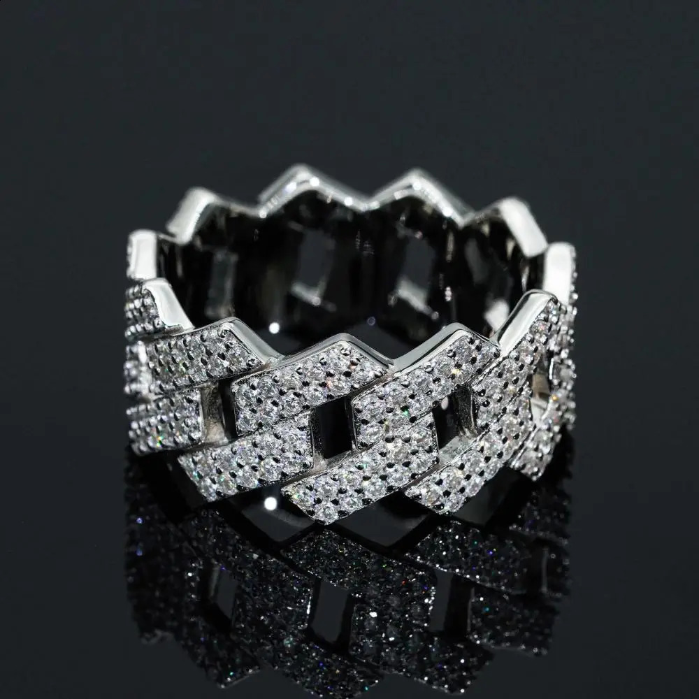 HOYON Real 925 Silver Ring VVS D Color Diamond Cuban Chain Ring for Men Women Hip Hop Fine Jewelry Birthday Gifts 250425