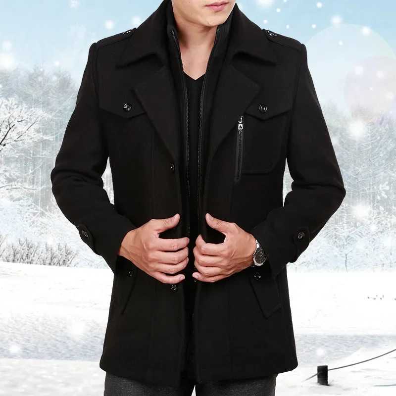 New Fashion Men Middle Long Scarf Collar Woolen Coat Jacket Male Winter Thick Warm Solid Color Casual Slim-fit Trench OuterwearT251125