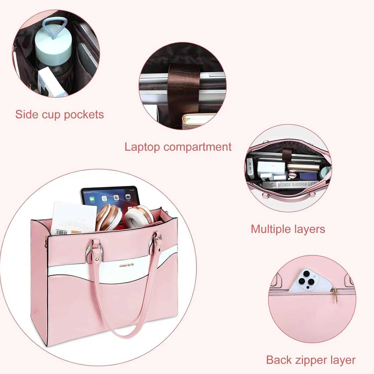Laptop Bag for Women 156 Inch PU Leather Tote Bag Waterproof Computer Briefcase Sleeve Business Office Computer Shoulder BagT251125