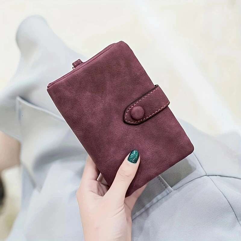 Tri-Fold Short Women Wallets With Coin Zipper Pocket Minimalist Frosted Soft Leather Ladies Purses Female Pink Small Wallet