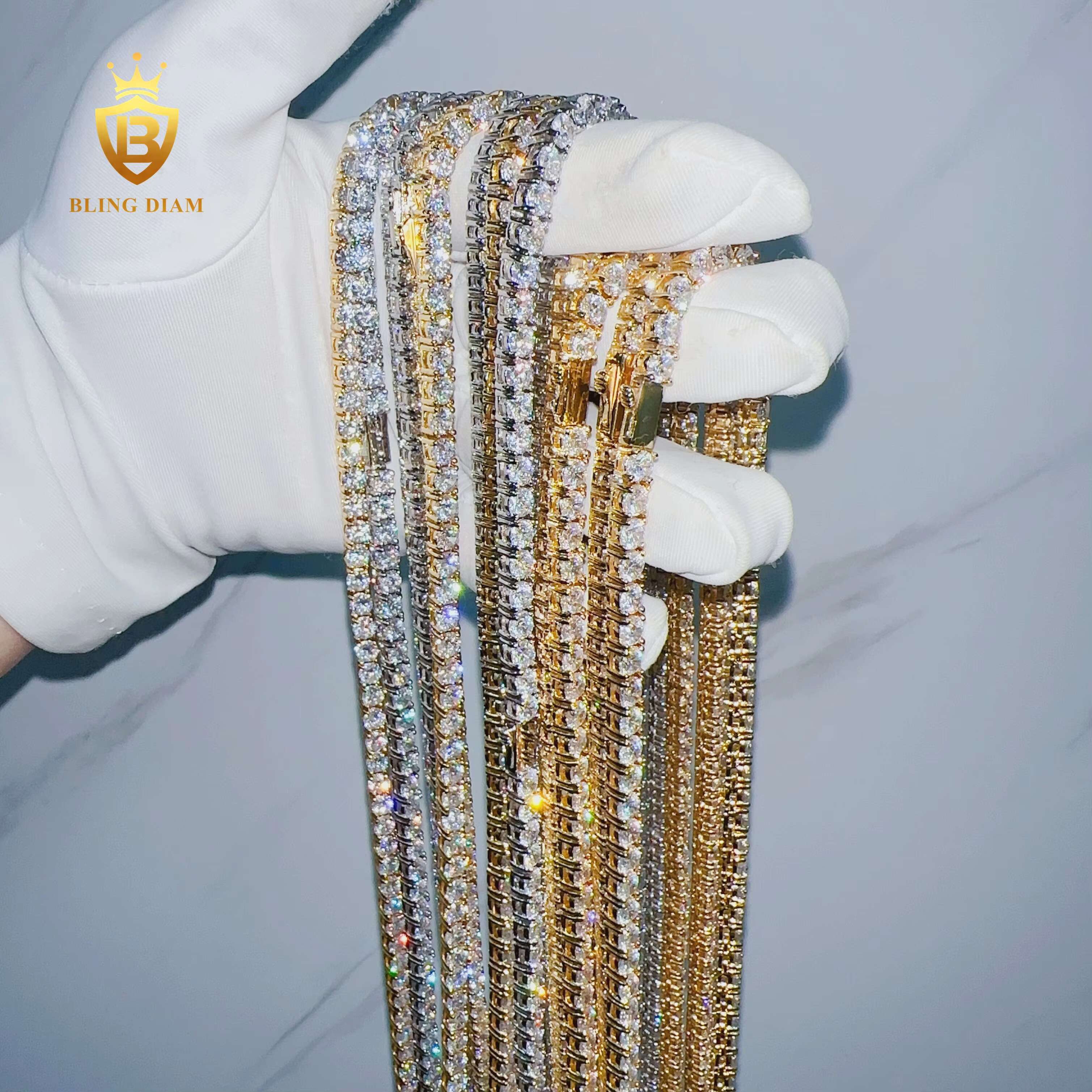 Blingdiam Jewelry Custom Fine Classic 3mm 4mm 5mm 6mm Stainless Steel Hiphop Chain AAAAA+ Moissanite Tennis Chain and Bracelet