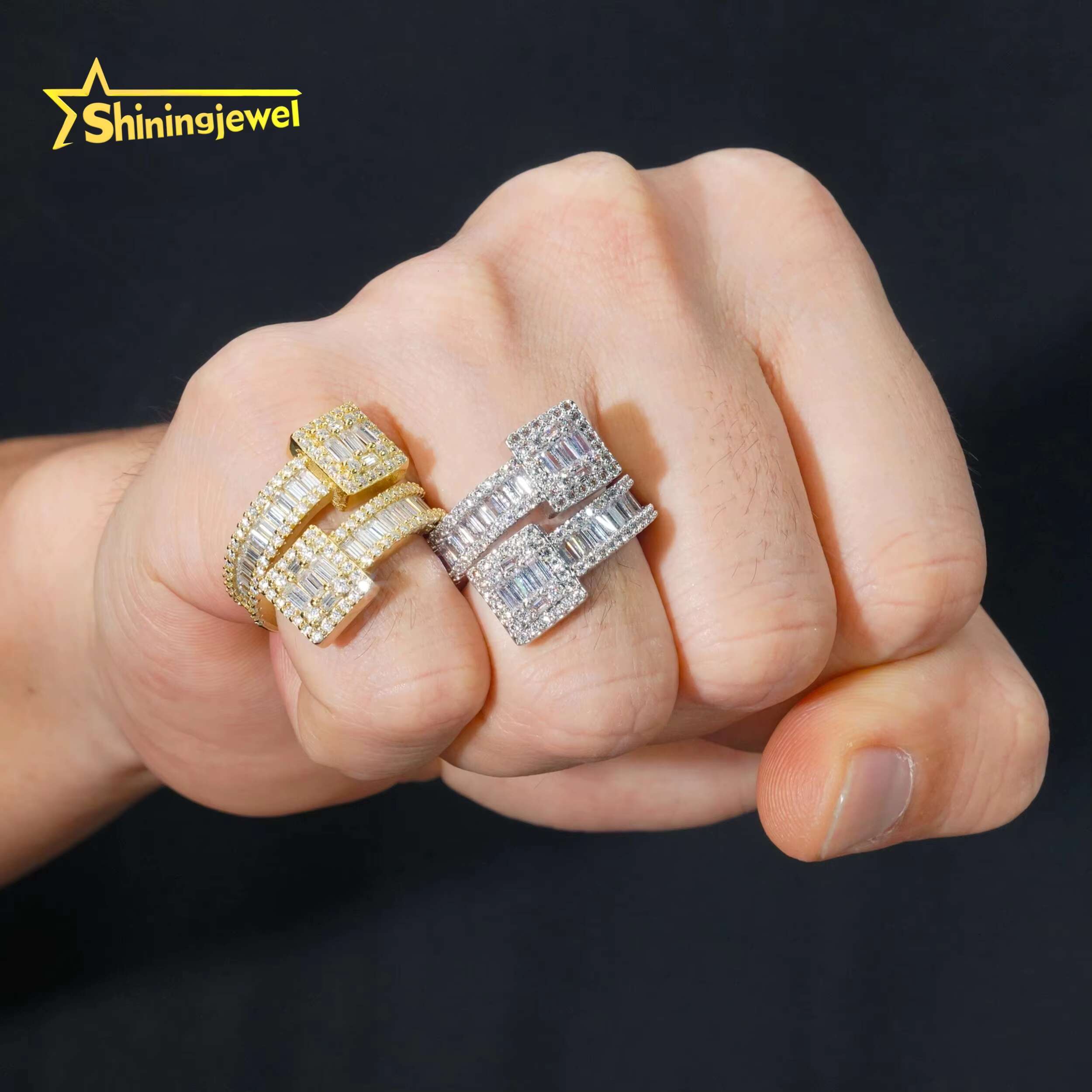 Shining Jewelry 925 Sterling Silver Rapper Hip Hop Ring Custom High Quality Iced Out Men Moissanite Ring