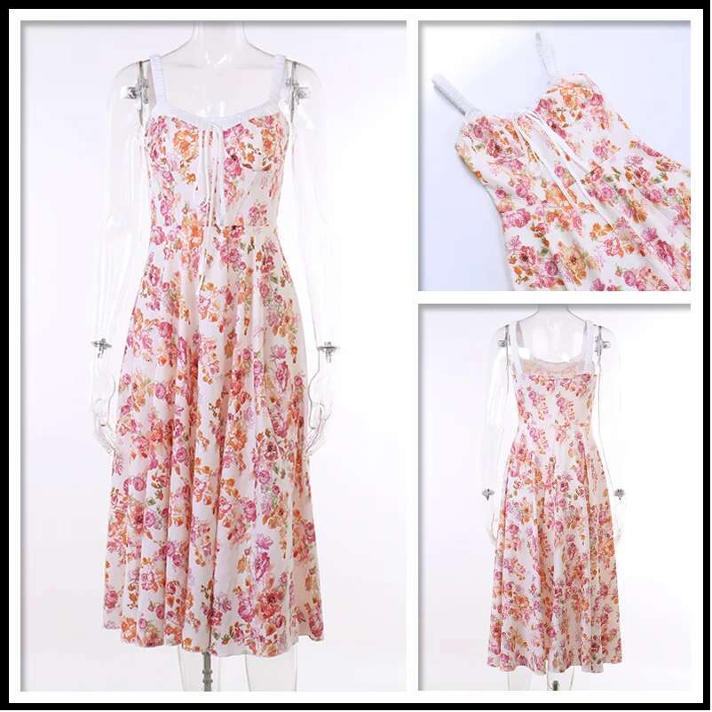 Dongdumaoyi Townlike Print Slim Bodycon A Line Dress Women Spaghetti Strap Summer Midi Long Split Nightclub Sexy Party Dresses
