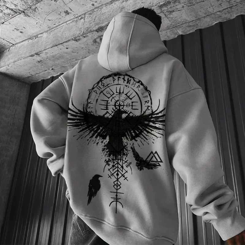 Viking Totem Printed Hoodie Cotton Fce Mens Loose Casual Eagle Super Cool Hoodie Mens Hoodie Sportswear w250425