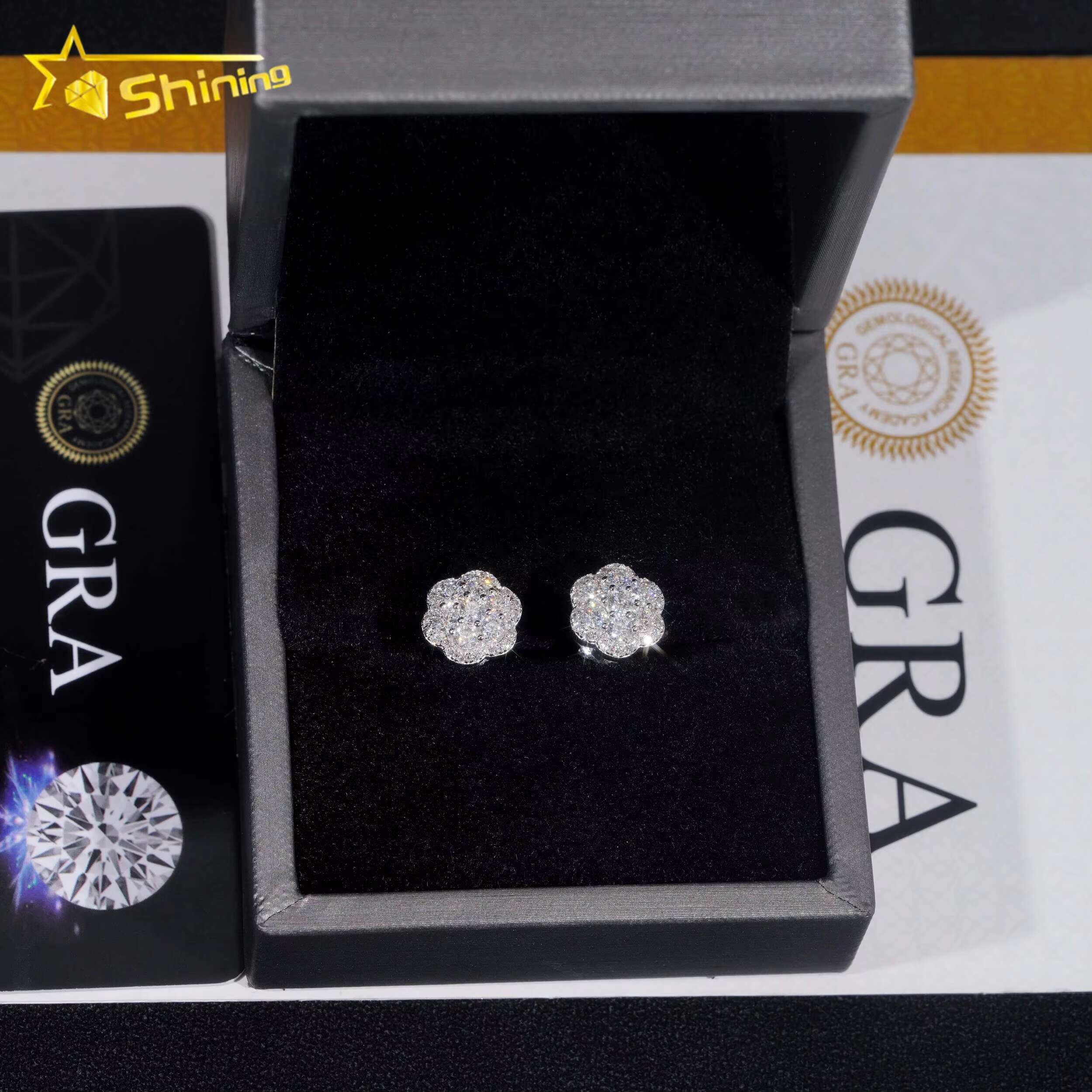 New Stocks Pass Diamond Tester GRA Certified VVS Diamond 925 Sterling Silver Cluster Moissanite Stud Earrings